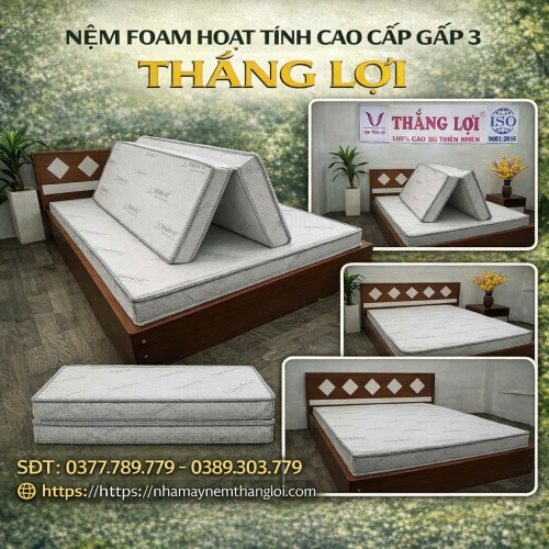 Nệm foam hoạt tính cao cấp Thắng Lợi gấp 3